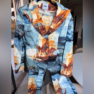 Rare Moschino Multicolor Artistic 2 piece suit